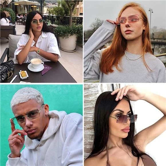Rectangle Sunglasses for Men/Women Small Rimless Square Shade Eyewear Cute main image 4
